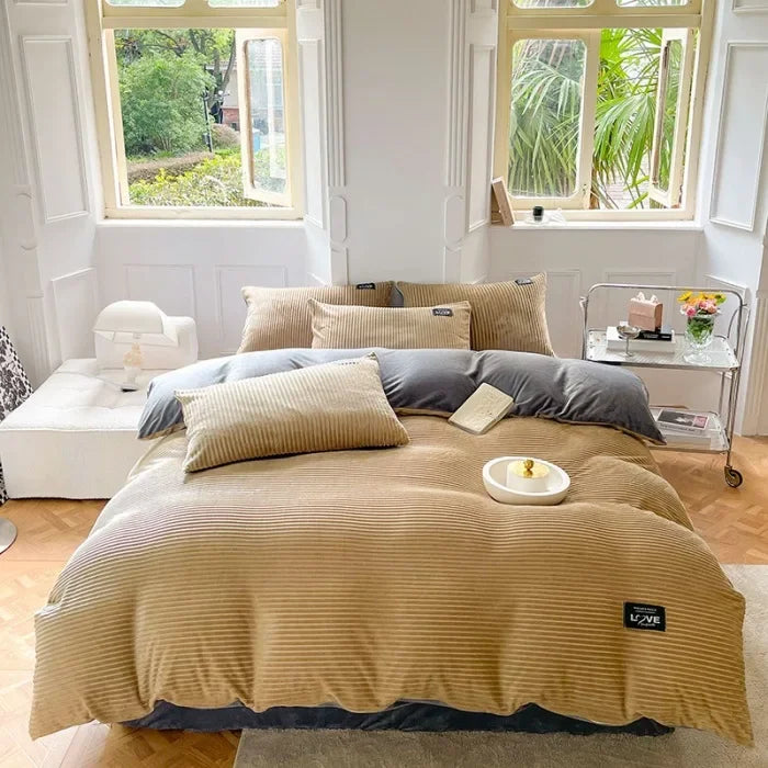 Plush Duvet Cover – Soft Fluffy Bedding Set Khaki