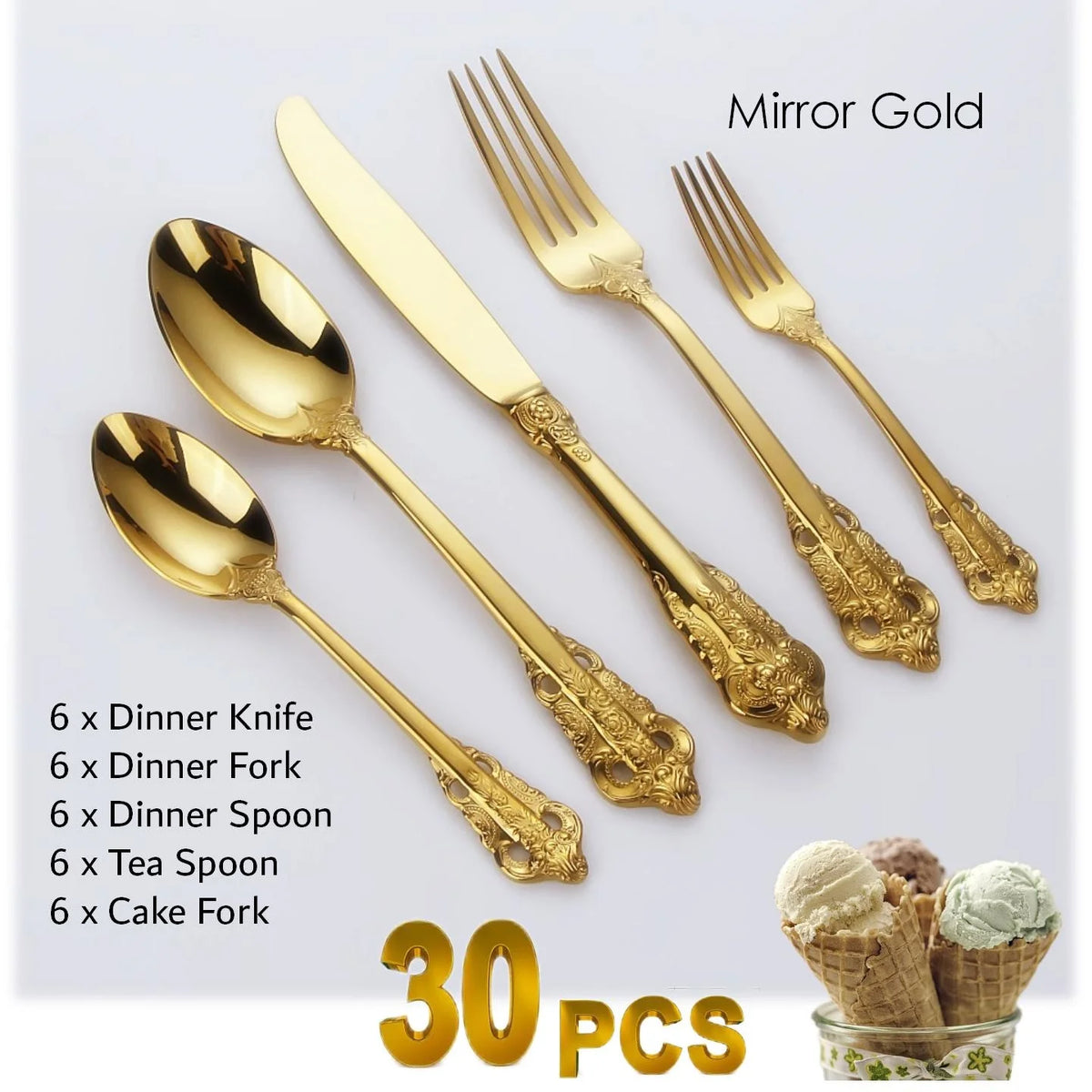 Baroque Gold Plated Stainless Steel Cutlery Set