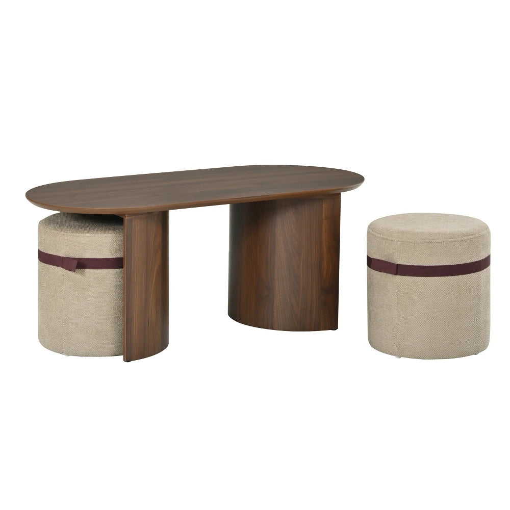 3-Piece Lounge Set with Round Table & 2 Upholstered Chairs – Walnut