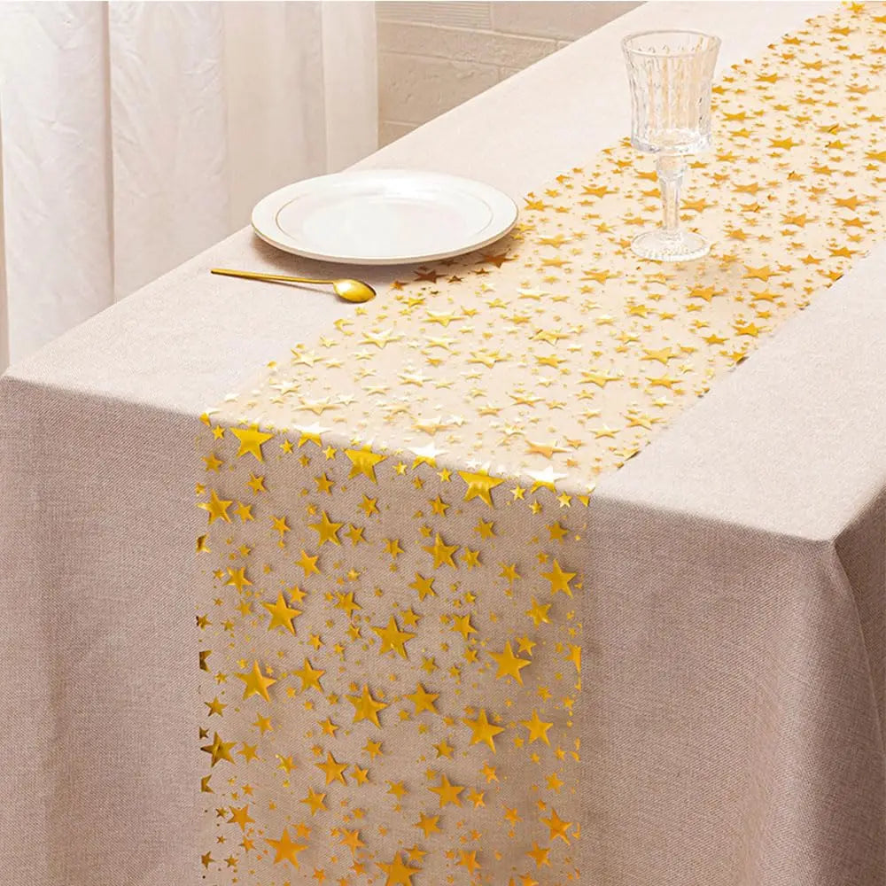 Gold Star Glitter Christmas Table Runner