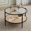 Round Rattan Side Table with Storage Shelf – Black/White