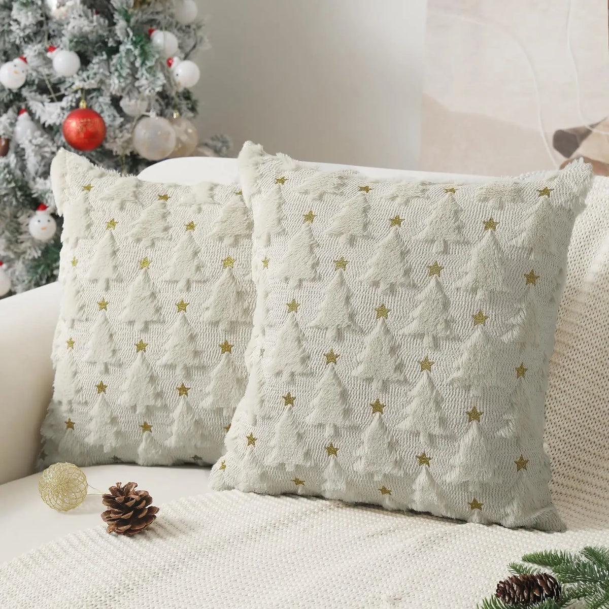 Christmas Tree Embroidered Cushion Cover – 2 piece set, 45x45 cm