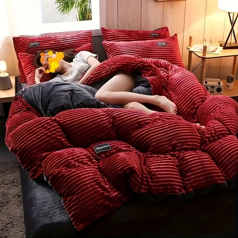 Plush Duvet Cover – Soft Fluffy Bedding Set Red