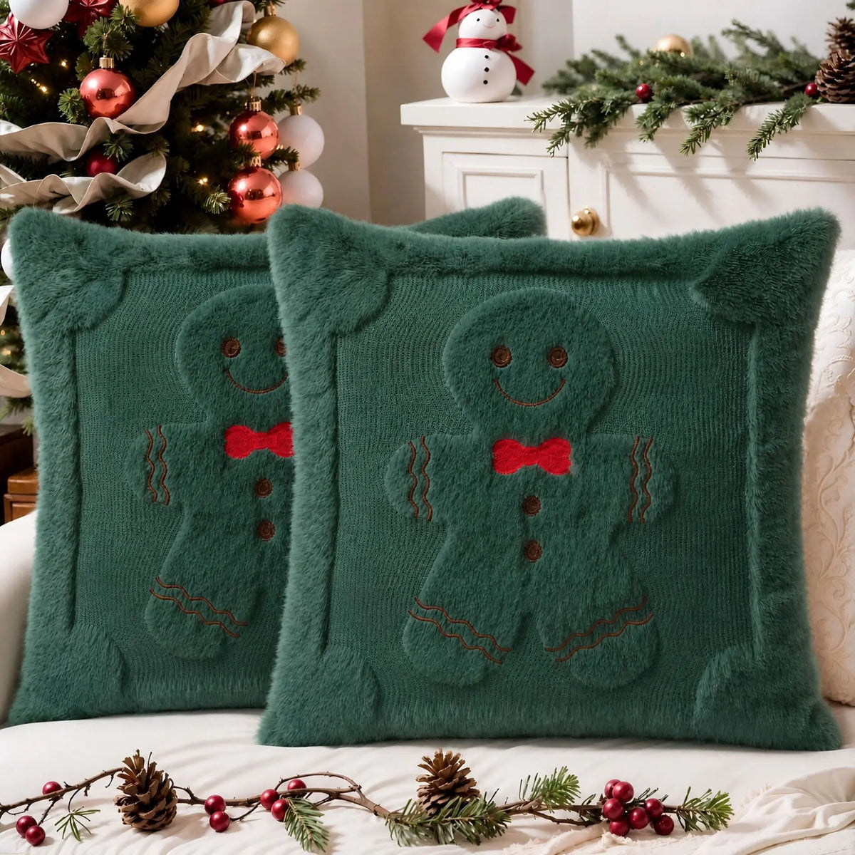 Christmas Tree Embroidered Cushion Cover – 2 piece set, 45x45 cm