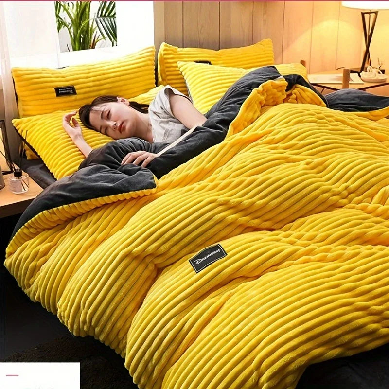 Plush Duvet Cover – Soft Fluffy Bedding Set Yellow