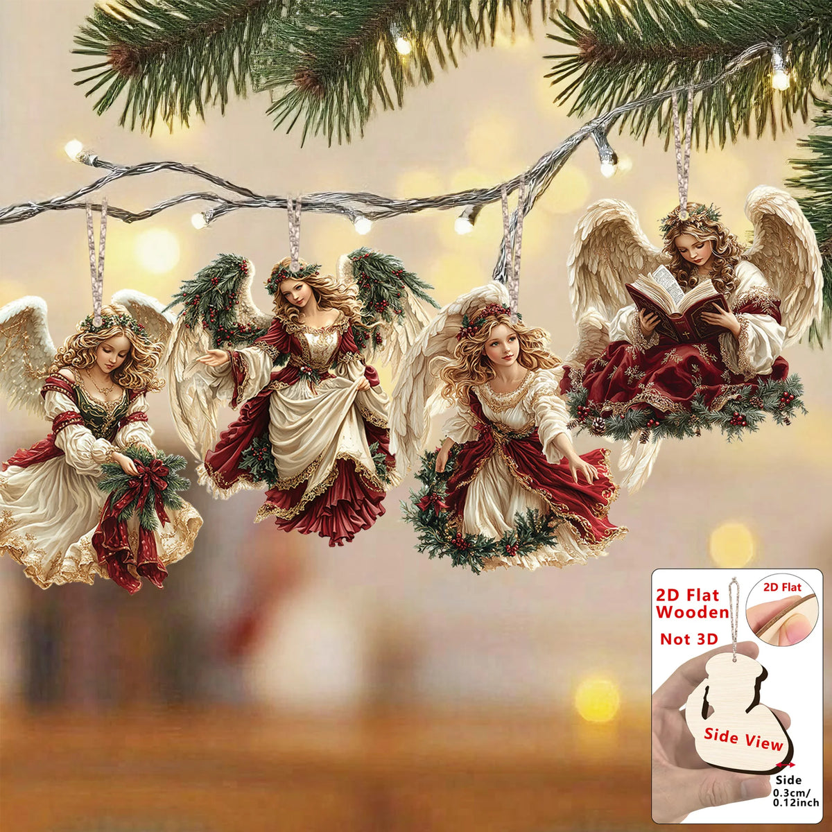Wooden Angel Christmas Ornaments