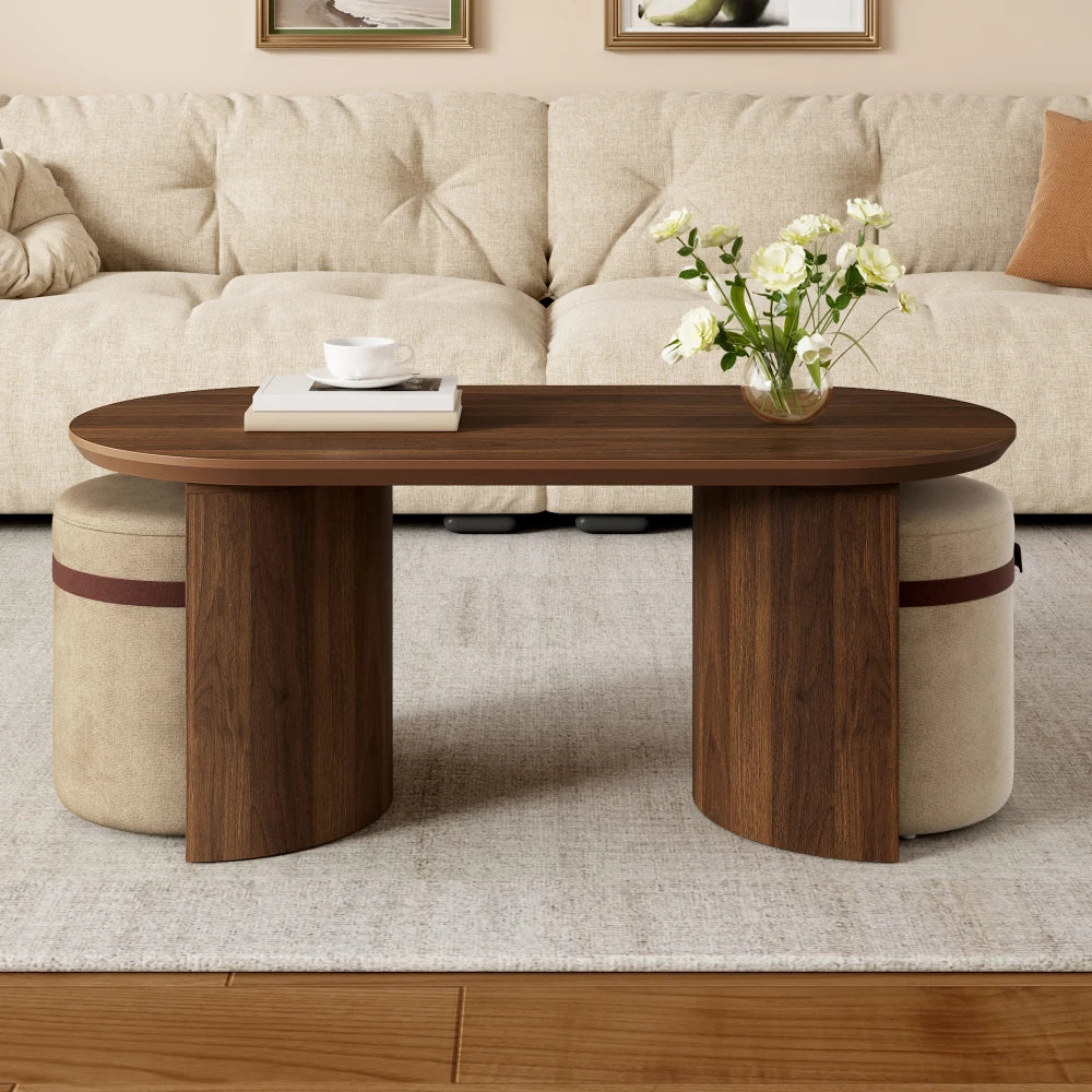 3-Piece Lounge Set with Round Table & 2 Upholstered Chairs – Walnut
