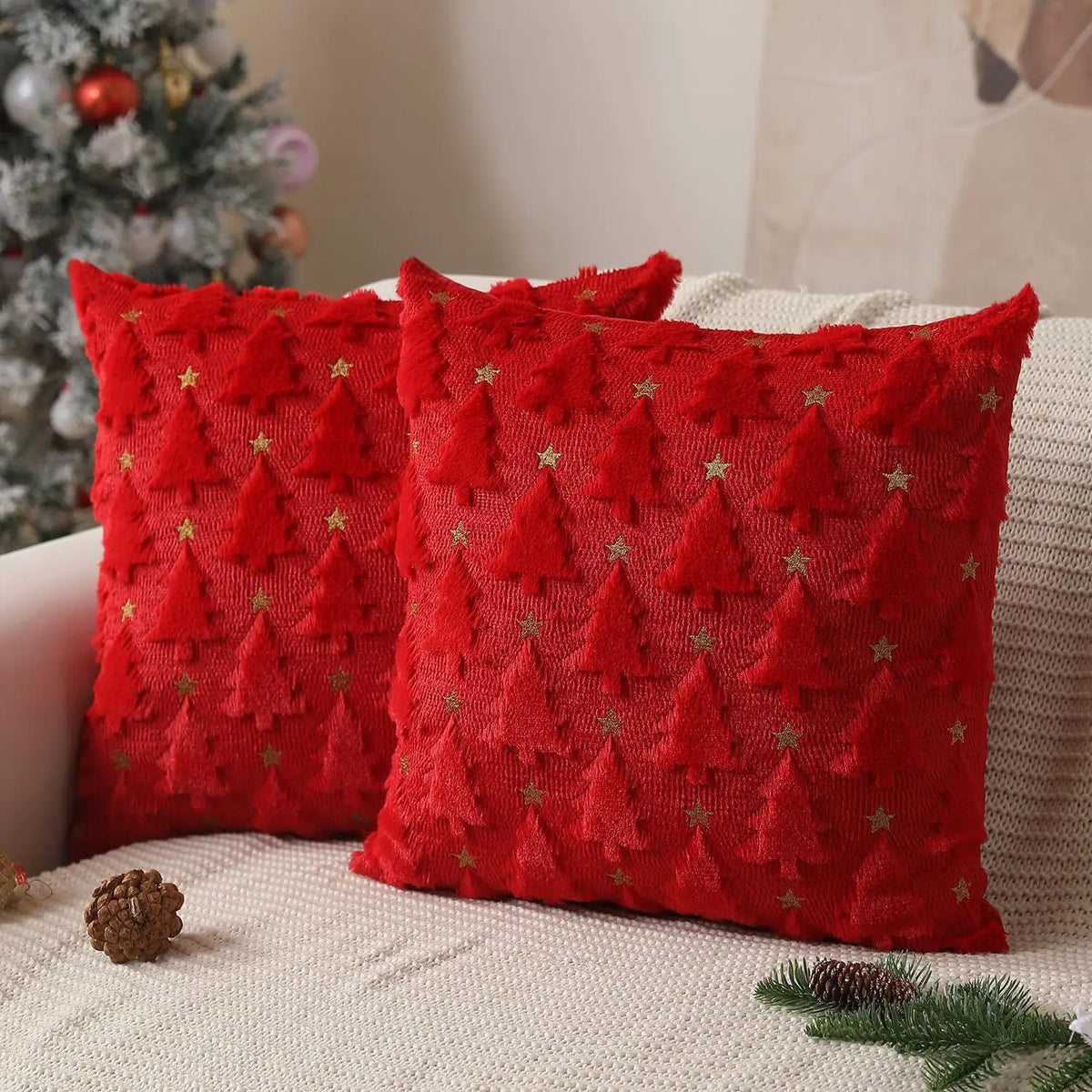 Christmas Tree Embroidered Cushion Cover – 2 piece set, 45x45 cm