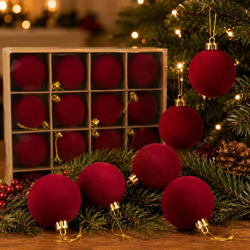 Large Flocked Wine Red Christmas Baubles