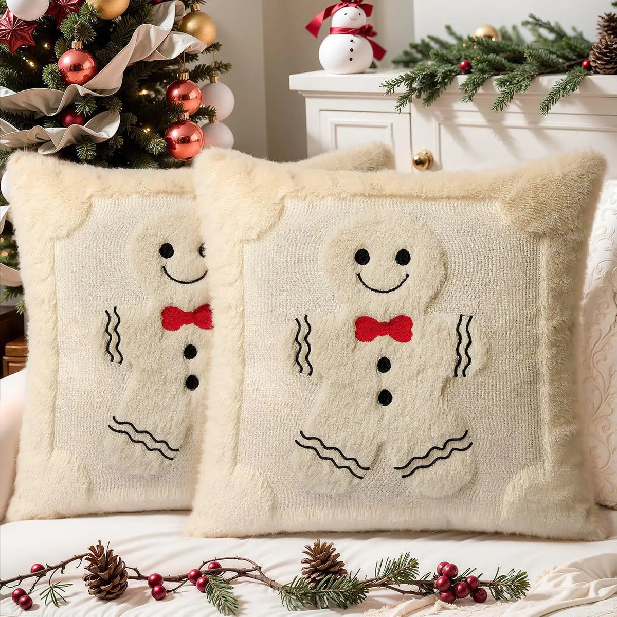 Christmas Tree Embroidered Cushion Cover – 2 piece set, 45x45 cm