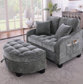 2-in-1 Convertible Sofa Bed with Storage Ottoman – Dark Grey