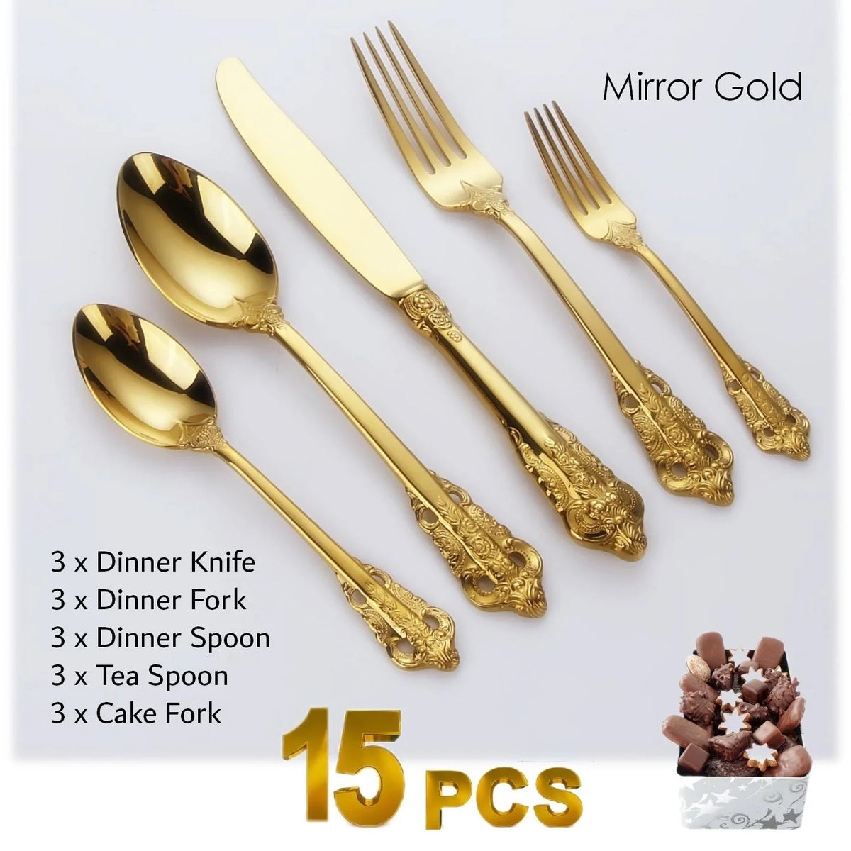 Baroque Gold Plated Stainless Steel Cutlery Set