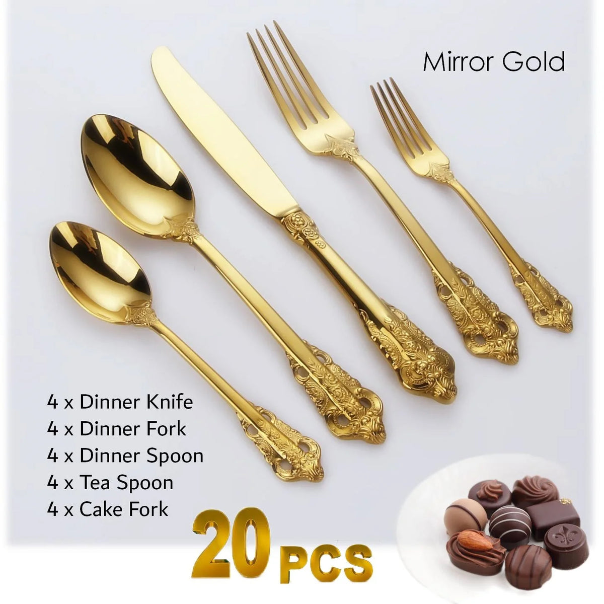 Baroque Gold Plated Stainless Steel Cutlery Set