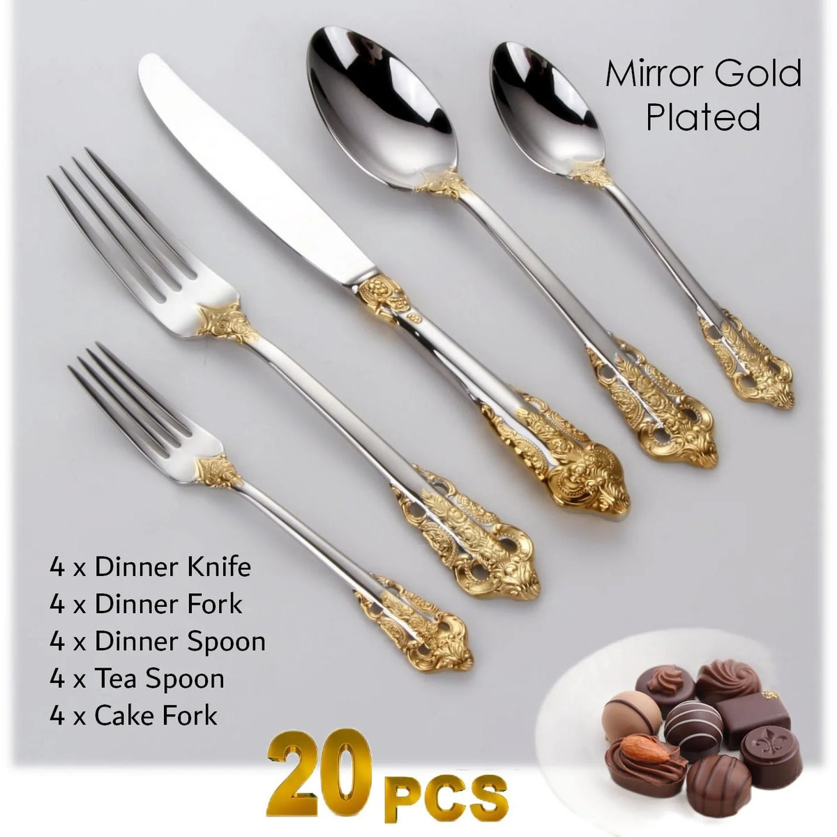 Baroque Gold Plated Stainless Steel Cutlery Set