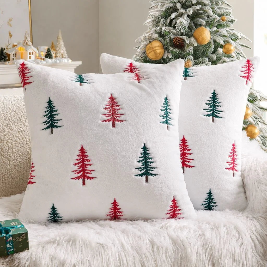 Christmas Tree Embroidered Cushion Cover – 2 piece set, 45x45 cm