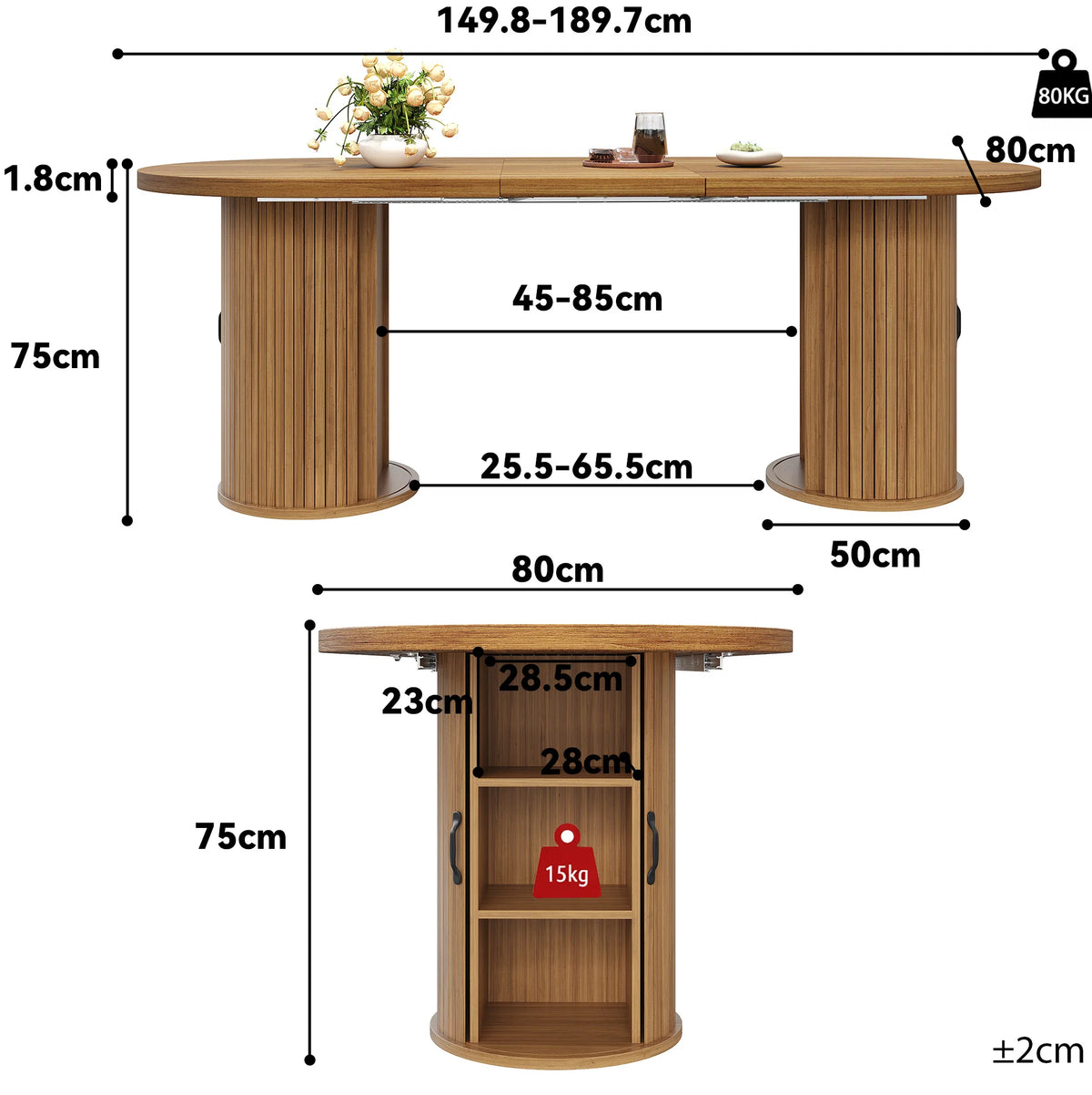 Extendable Dining Table 150–190 cm with Hidden Storage – Dark Brown