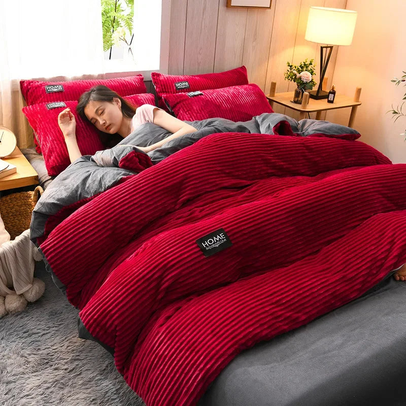 Plush Duvet Cover – Soft Fluffy Bedding Set Red