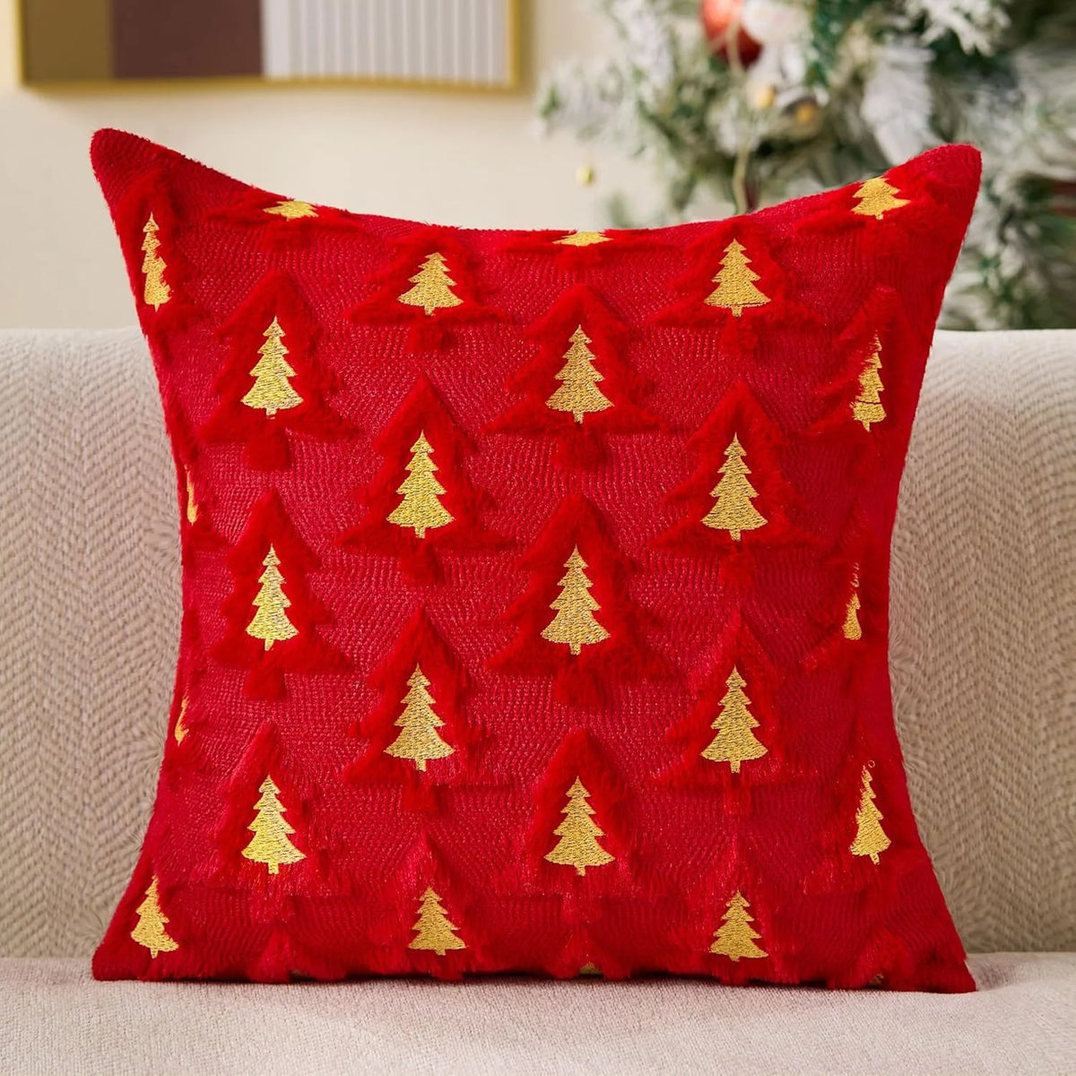 Christmas Tree Embroidered Cushion Cover – 2 piece set, 45x45 cm