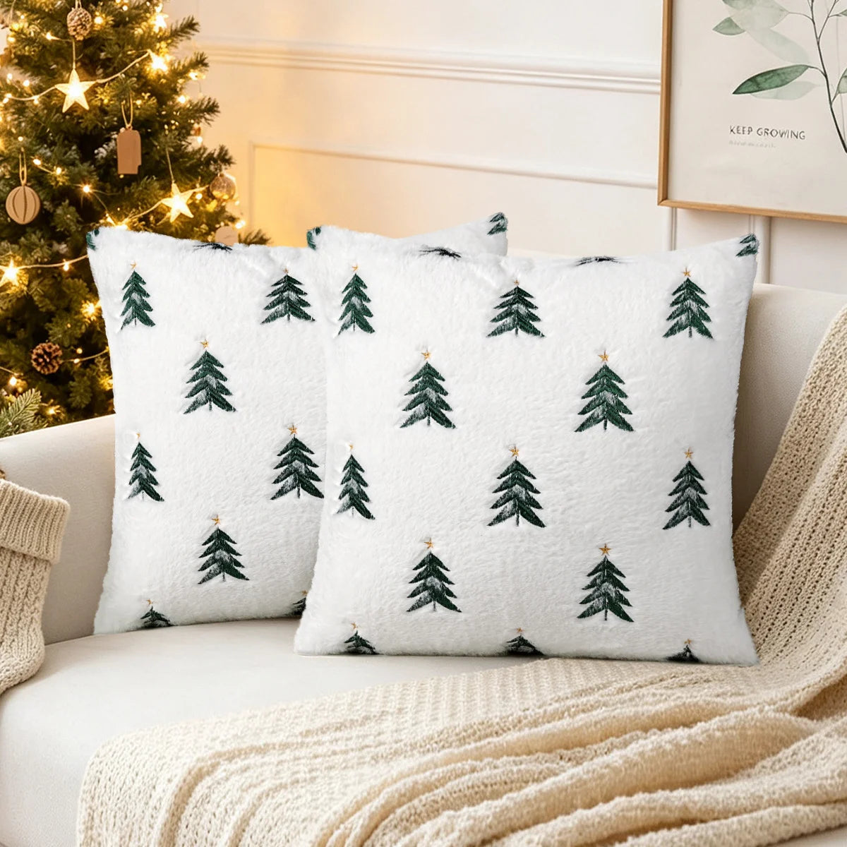 Christmas Tree Embroidered Cushion Cover – 2 piece set, 45x45 cm