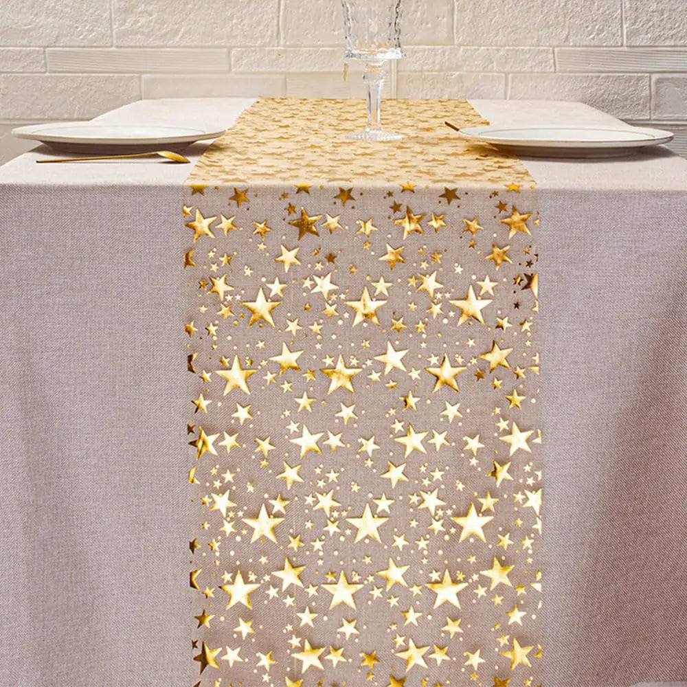 Gold Star Glitter Christmas Table Runner