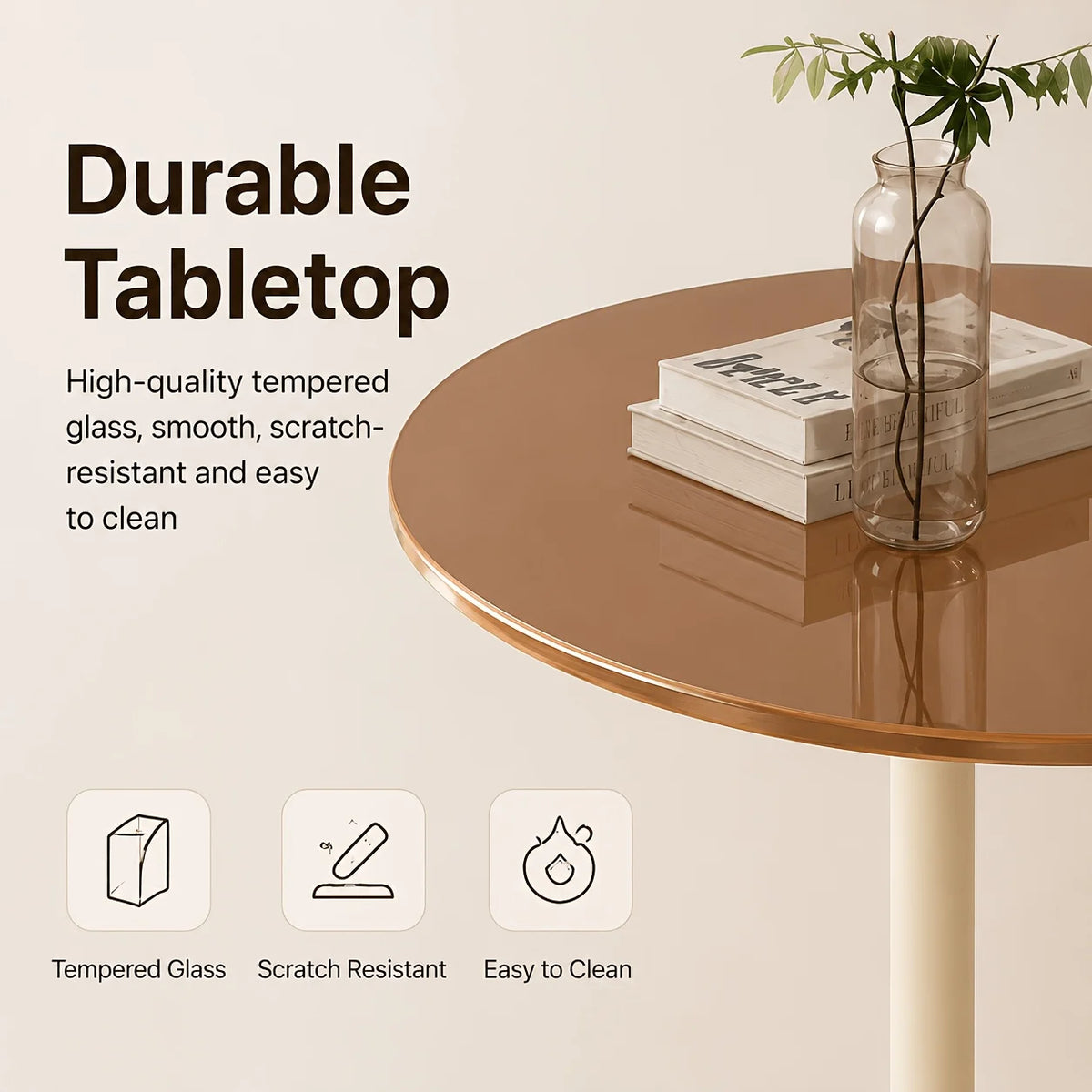 Round Side Table with Tempered Glass Top & Metal Frame – White/Black