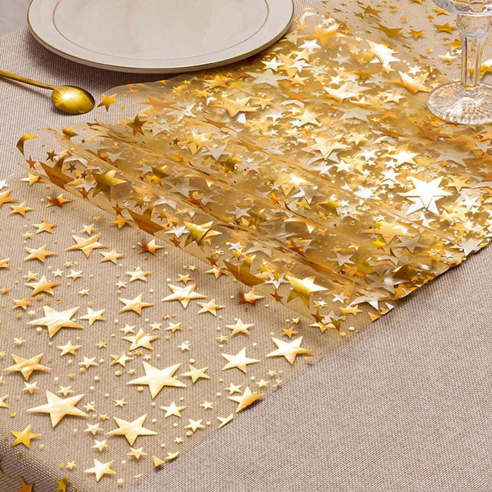 Gold Star Glitter Christmas Table Runner