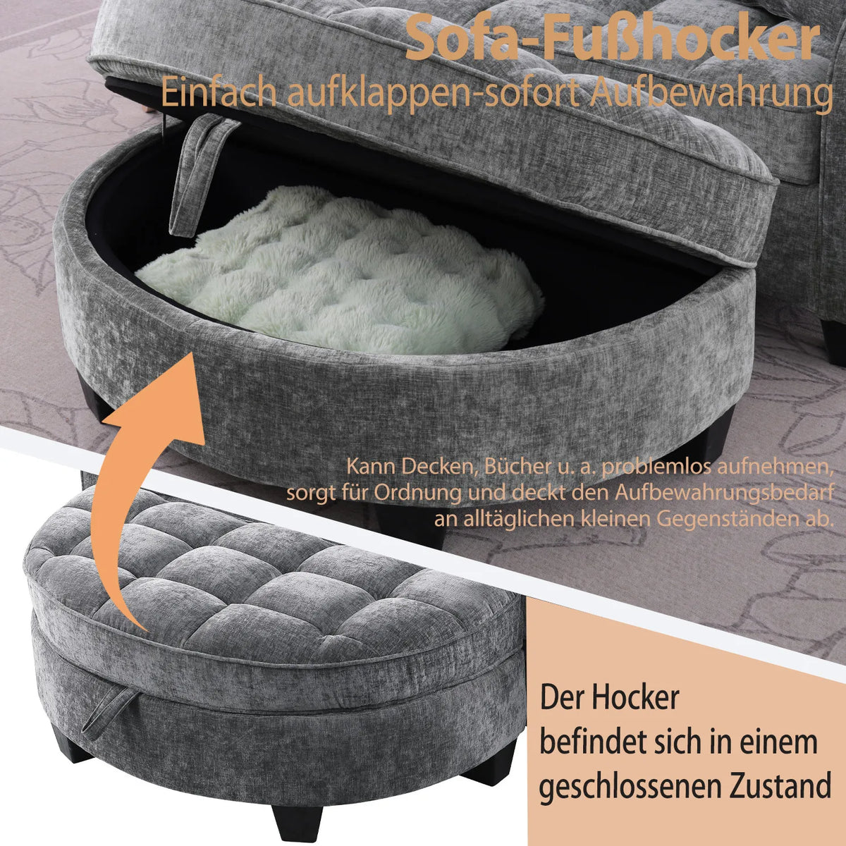 2-in-1 Convertible Sofa Bed with Storage Ottoman – Dark Grey