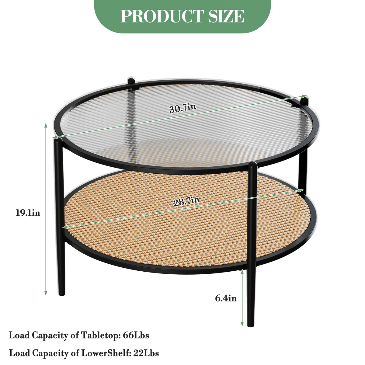 Round Rattan Side Table with Storage Shelf – Black/White