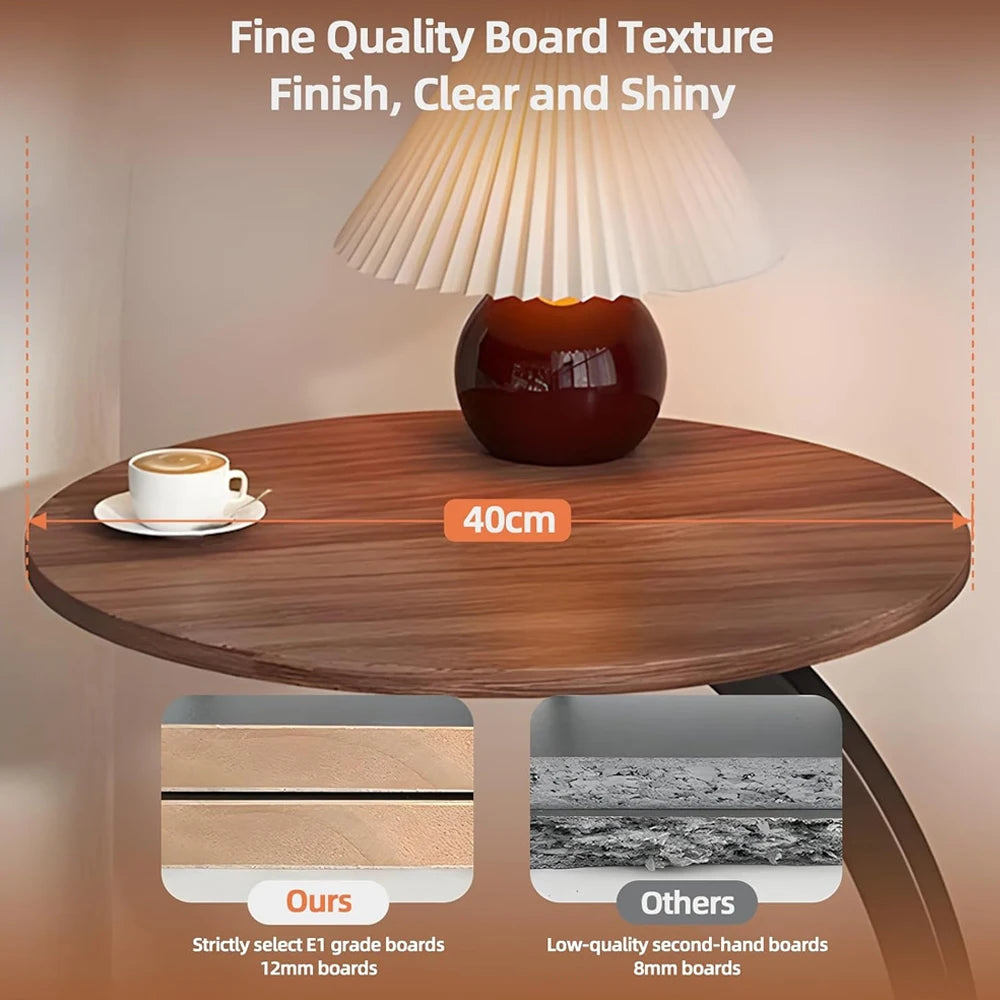 C-Shaped 2-Tier Side Table with Wood-Grain Finish – Brown