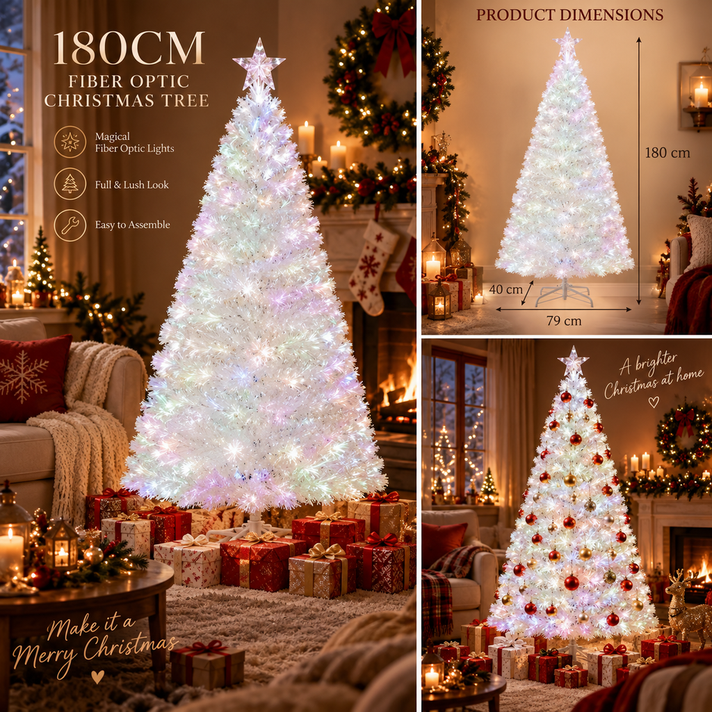 Original festive overview image of the 180 cm fiber optic Christmas tree