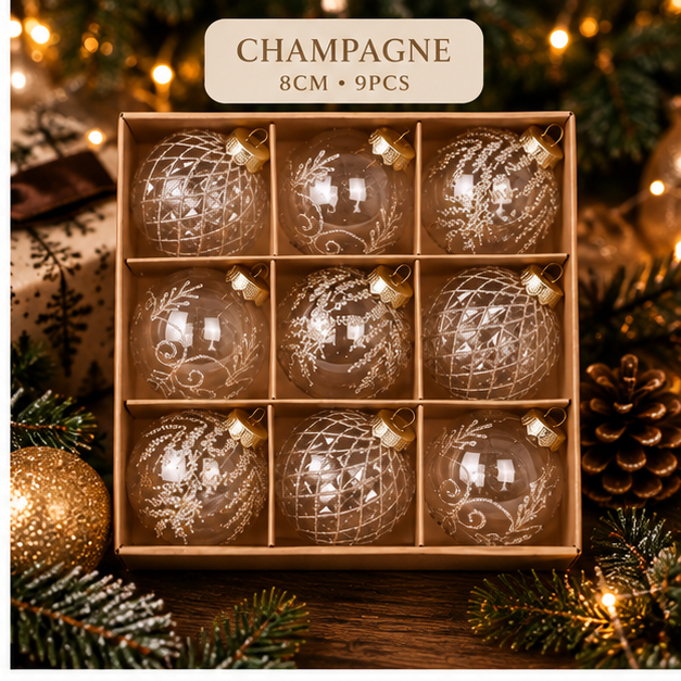 Velvet Christmas Bauble Set Champagne variant, 8cm 9pcs