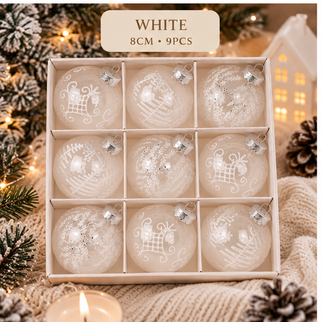Velvet Christmas Bauble Set White variant, 8cm 9pcs