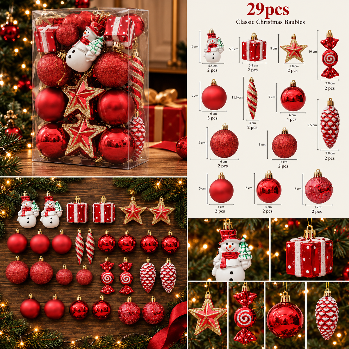 Classic Christmas Baubles Red C 29 piece professional product overview